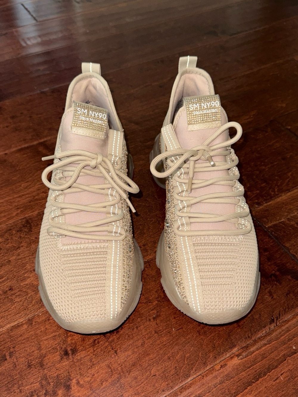 Steve Madden Beige Knit Lace-Up Sneakers